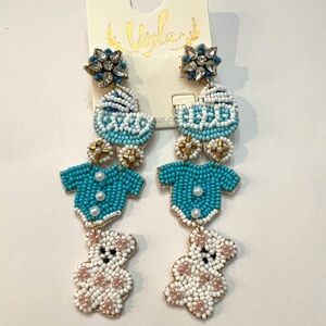Vigle Beaded Baby Shower Boy Earrings Gender reveal